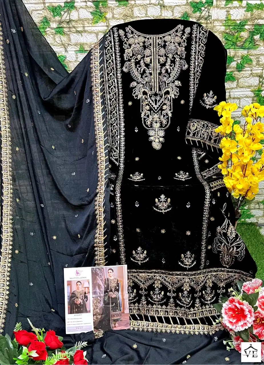Dinsaa 230 Velvet Wholesale Winter Wear Pakistani Suits Catalog — Wholesale Salwar Suits, MPA wholesale from Surat — view 9