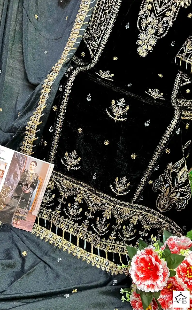 Dinsaa 230 Velvet Wholesale Winter Wear Pakistani Suits Catalog — Wholesale Salwar Suits, MPA wholesale from Surat — view 11