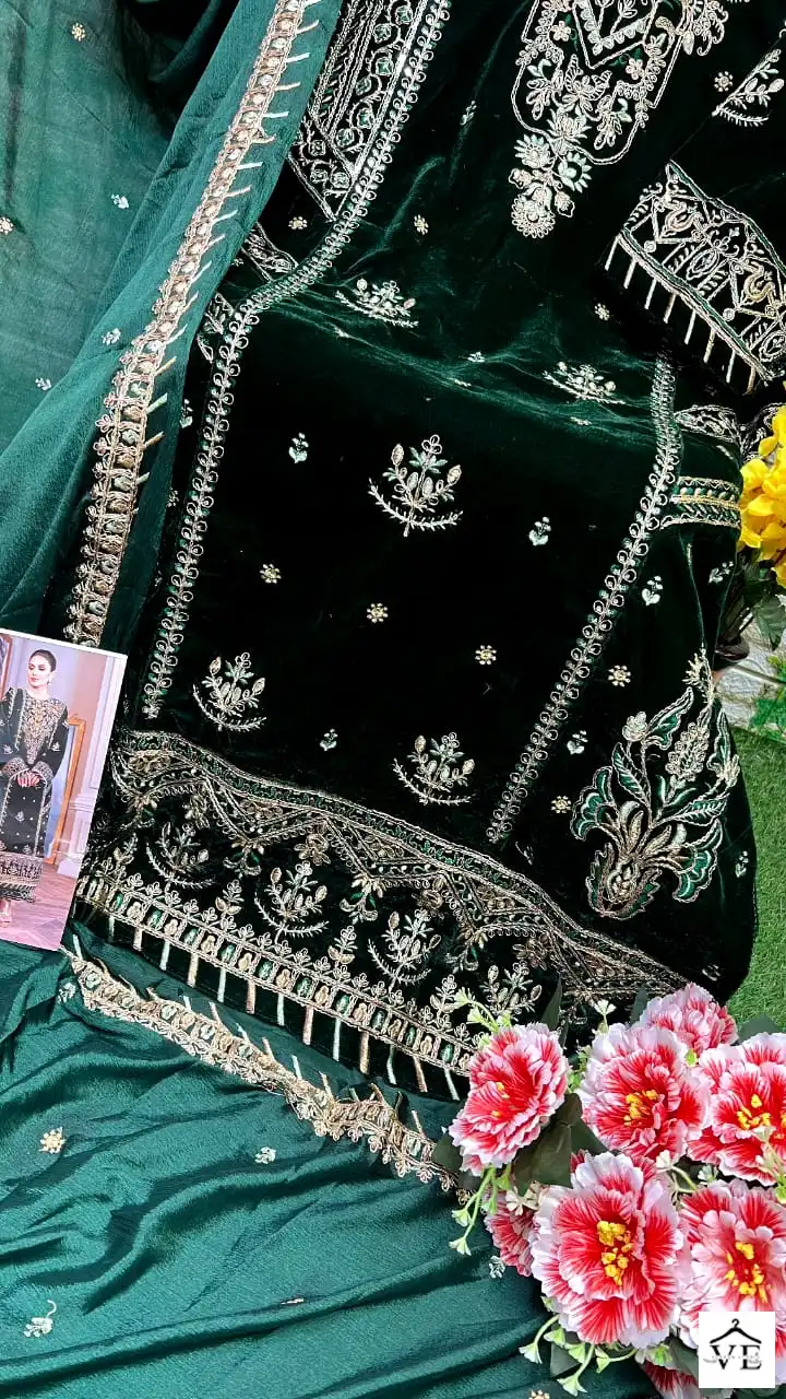 Dinsaa 230 Velvet Wholesale Winter Wear Pakistani Suits Catalog — Wholesale Salwar Suits, MPA wholesale from Surat — view 14