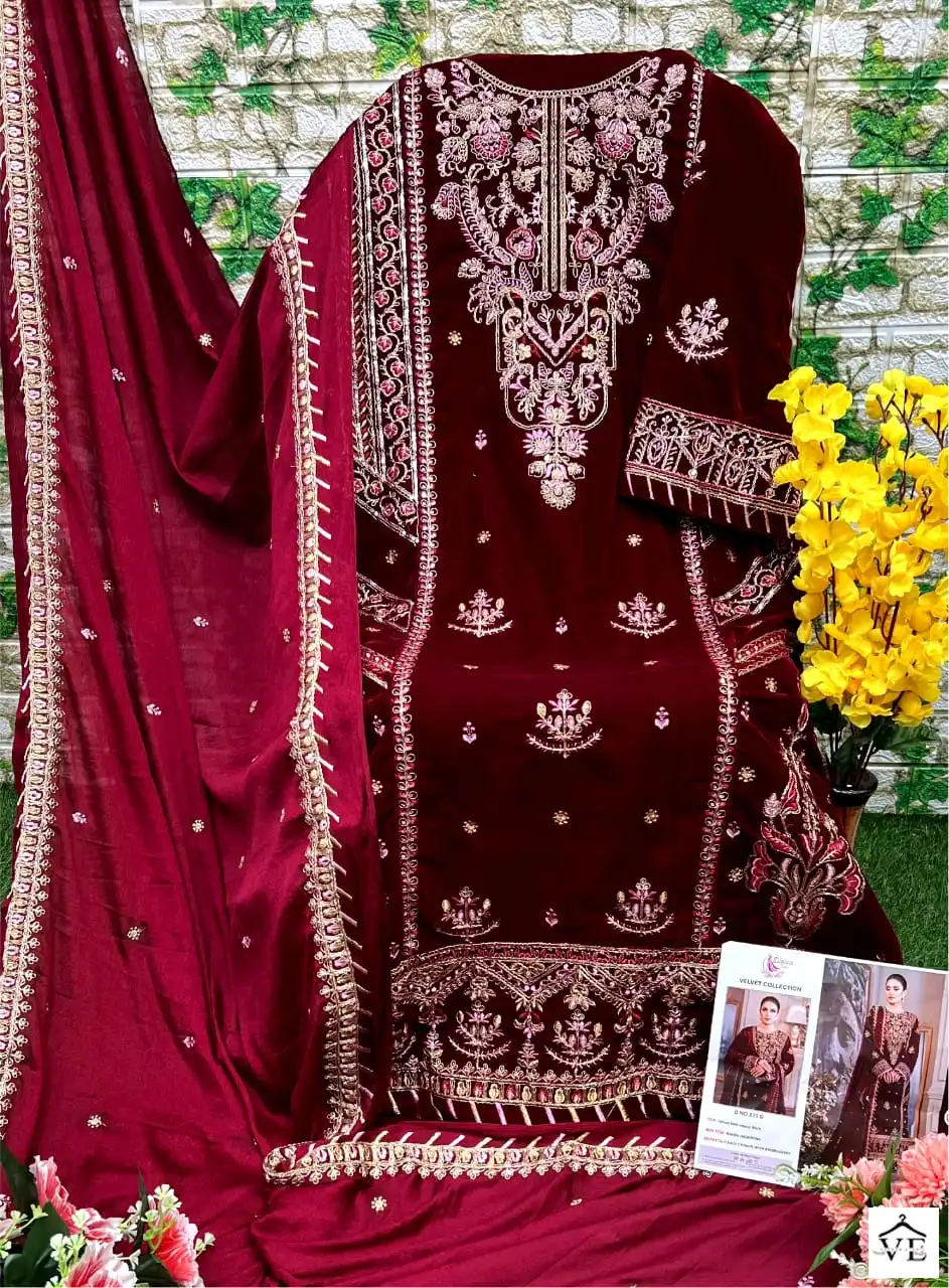 Dinsaa 230 Velvet Wholesale Winter Wear Pakistani Suits Catalog — Wholesale Salwar Suits, MPA wholesale from Surat — view 19