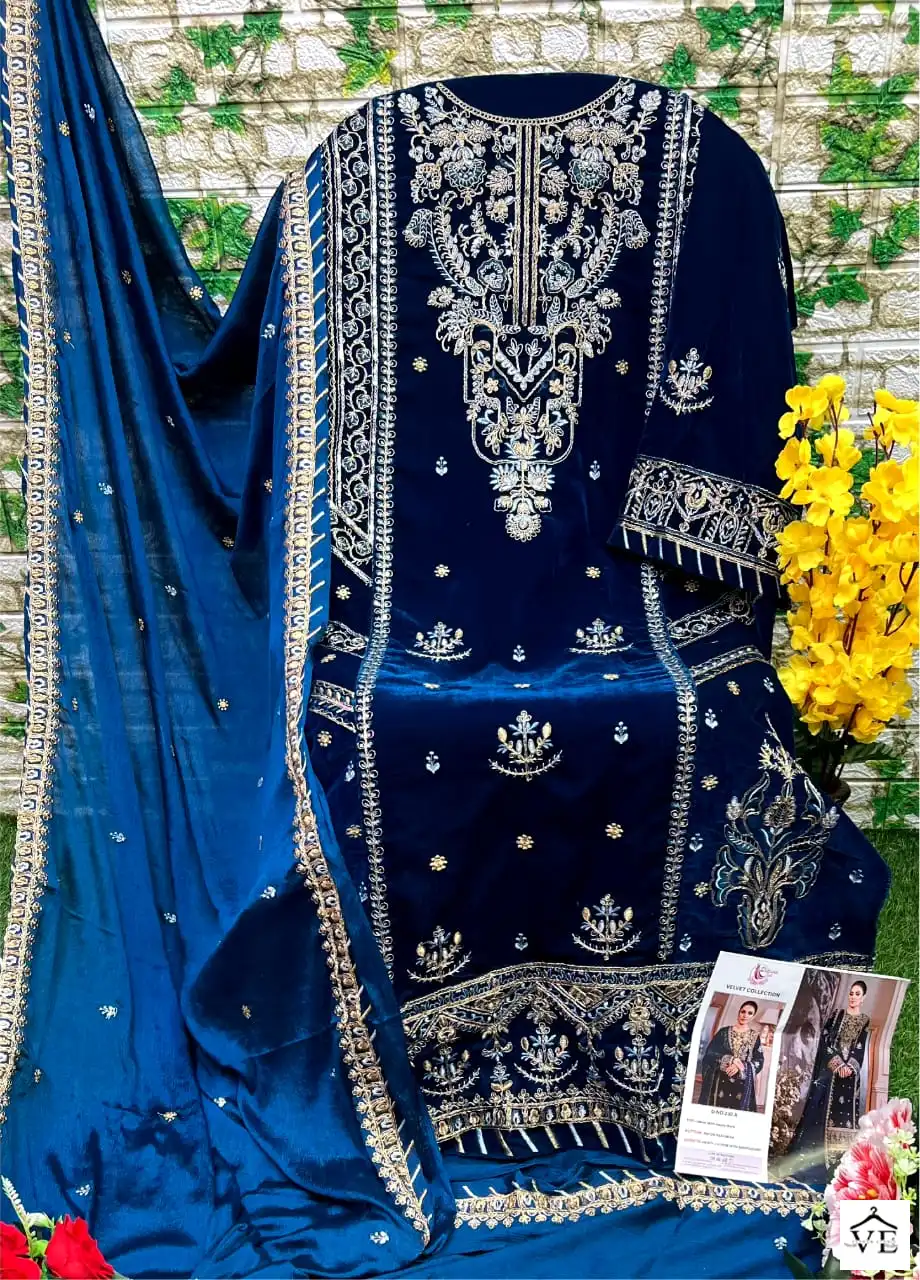 Dinsaa 230 Velvet Wholesale Winter Wear Pakistani Suits Catalog — Wholesale Salwar Suits, MPA wholesale from Surat — view 6