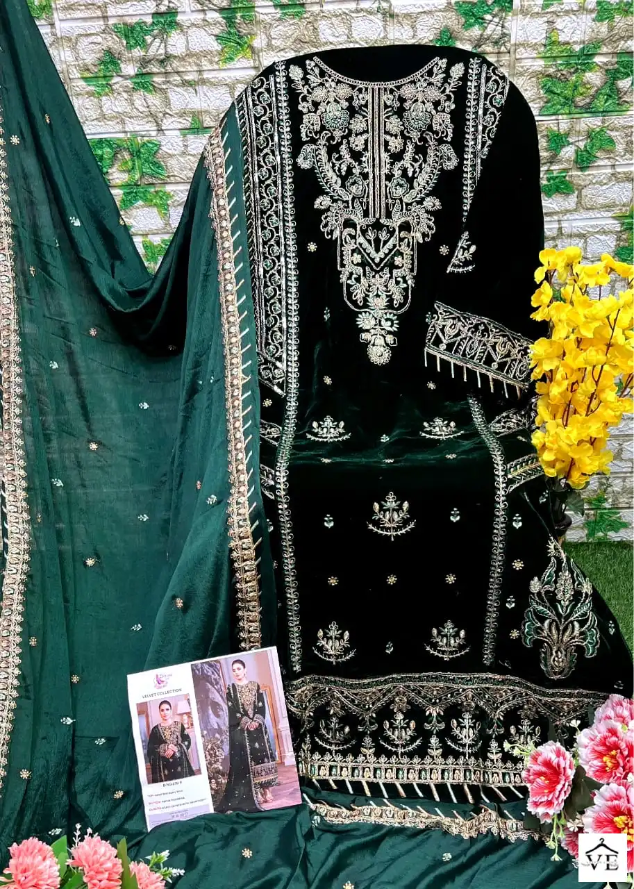 Dinsaa 230 Velvet Wholesale Winter Wear Pakistani Suits Catalog — Wholesale Salwar Suits, MPA wholesale from Surat — view 7