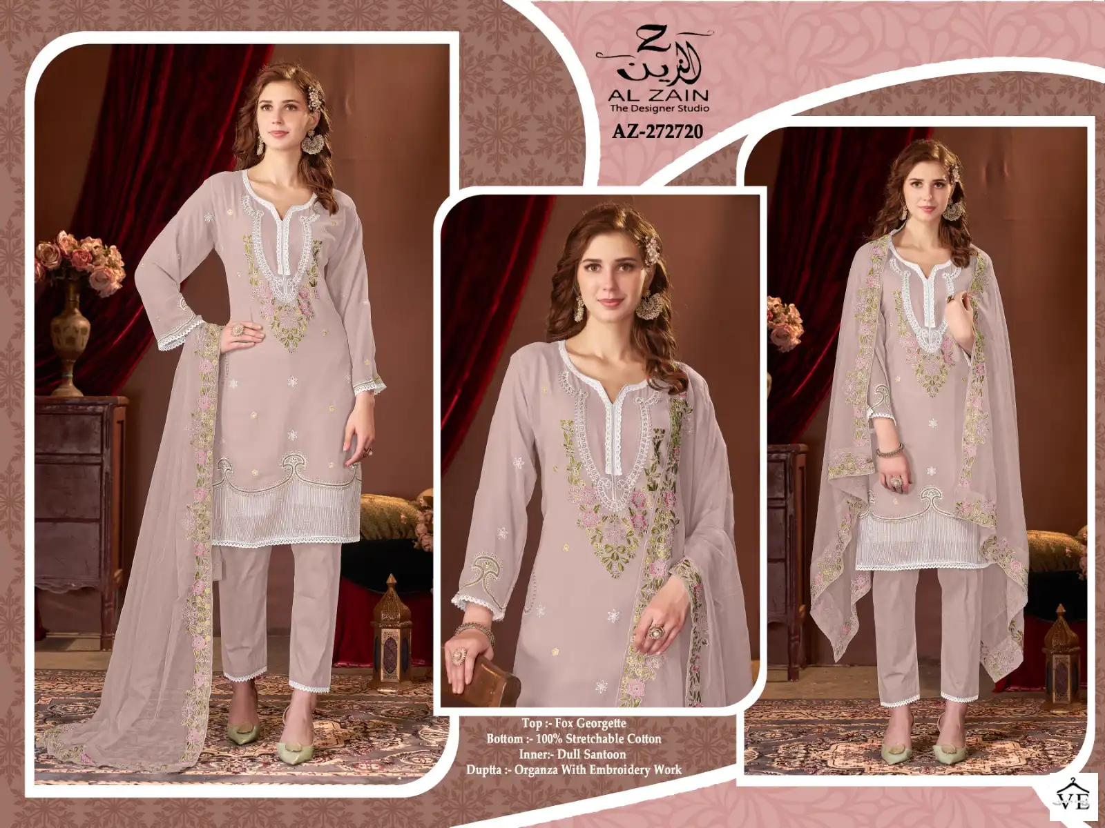 Al Zain D No 272720 Faux Georgette Wholesale Designer Pakistani Readymade Salwar Suit Catalog — Wholesale Salwar Suits, MPA wholesale from Surat — view 4