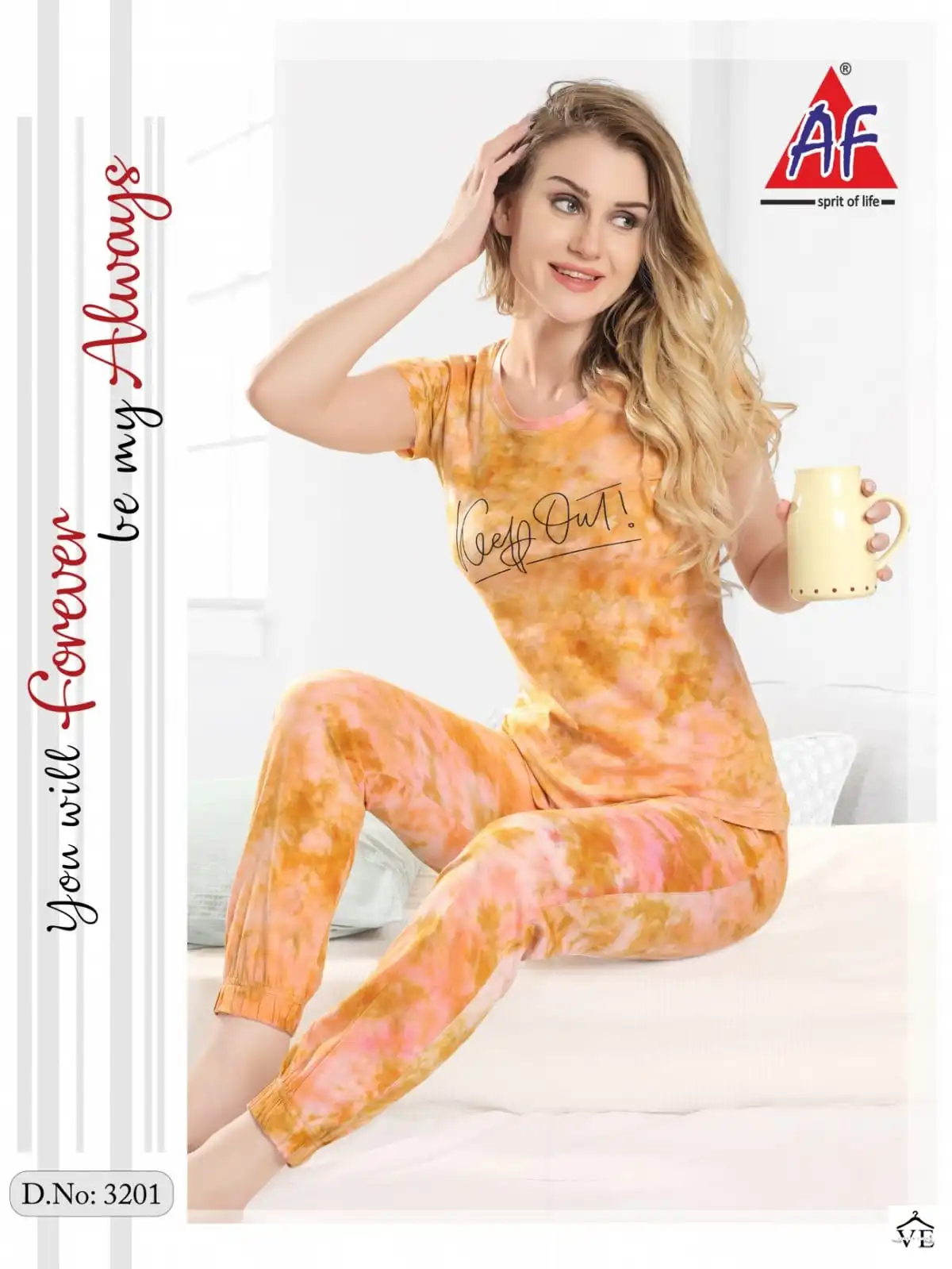 AF 3201 Tie And Die Wholesale Joggers Night Suit Catalog — Wholesale, MPA wholesale from Surat — view 2