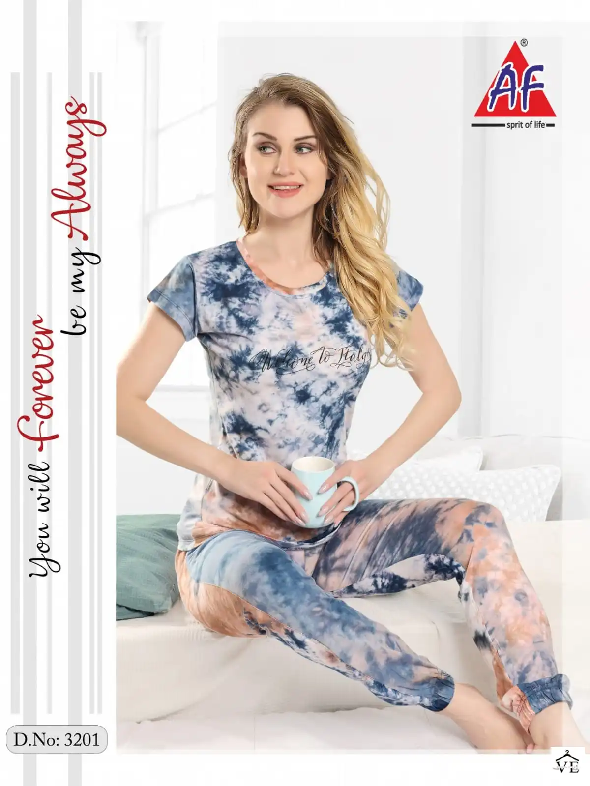AF 3201 Tie And Die Wholesale Joggers Night Suit Catalog — Wholesale, MPA wholesale from Surat — view 4