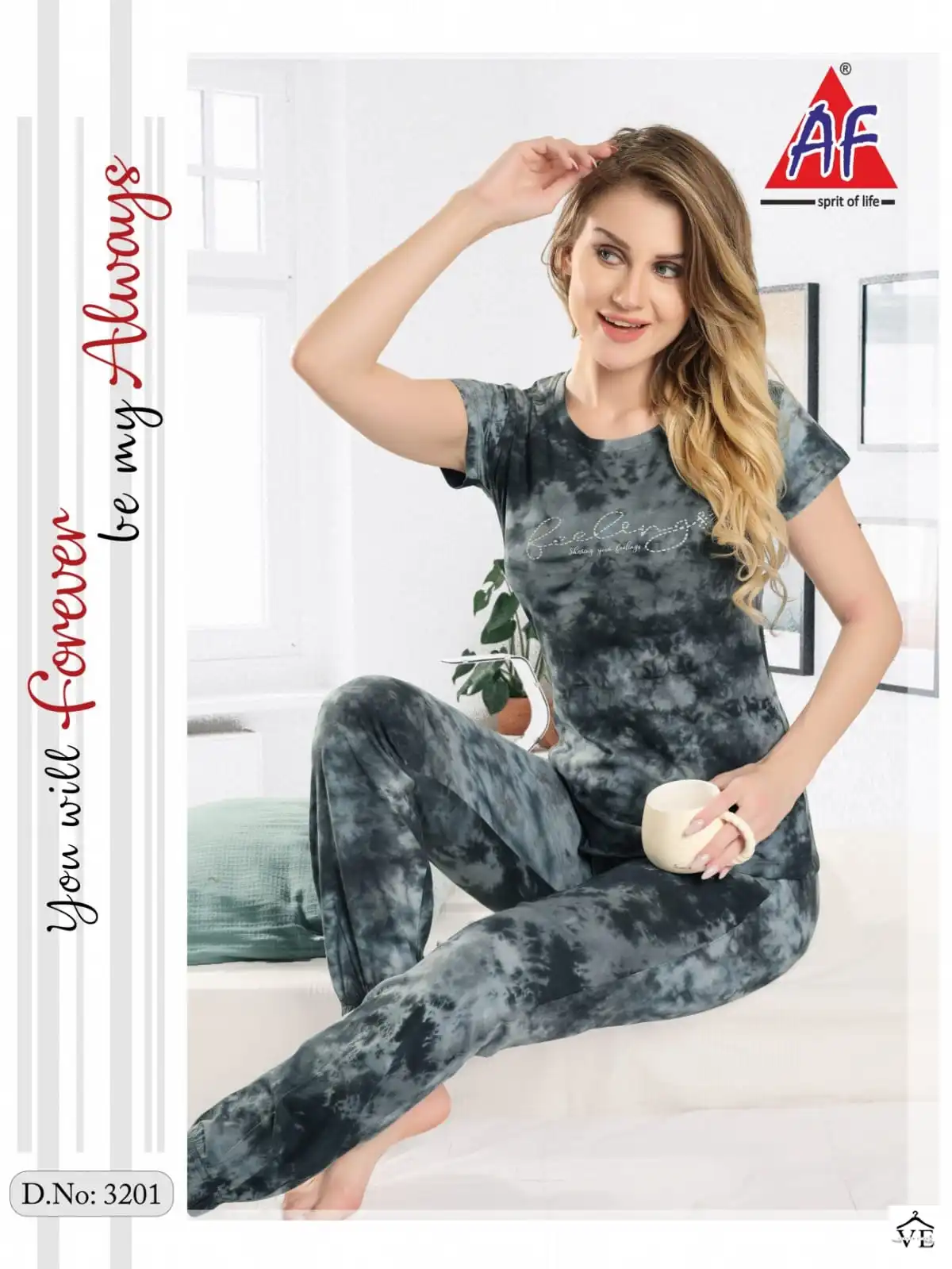 AF 3201 Tie And Die Wholesale Joggers Night Suit Catalog — Wholesale, MPA wholesale from Surat — view 5