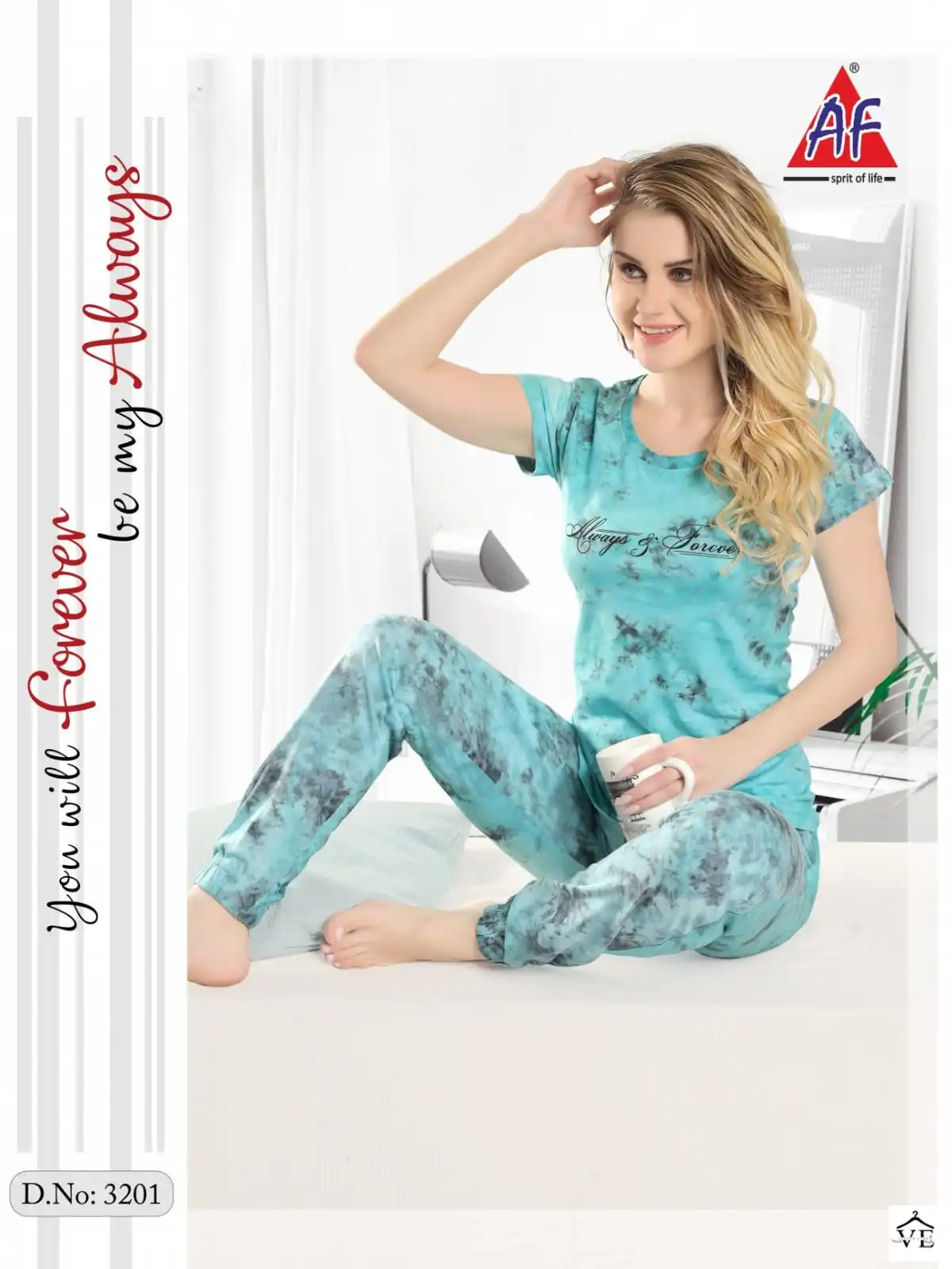 AF 3201 Tie And Die Wholesale Joggers Night Suit Catalog — Wholesale, MPA wholesale from Surat — view 6