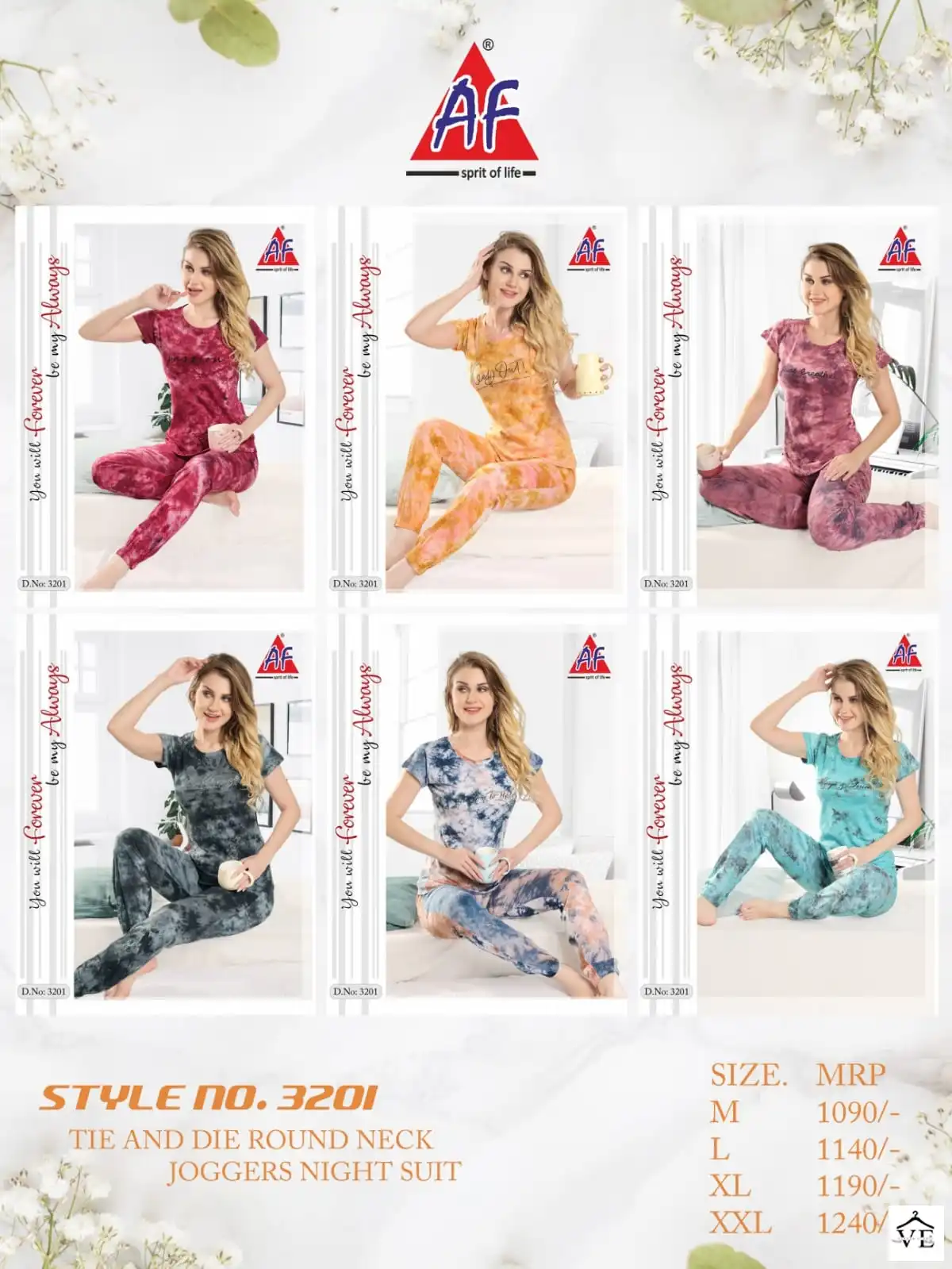 AF 3201 Tie And Die Wholesale Joggers Night Suit Catalog — Wholesale, MPA wholesale from Surat — view 7