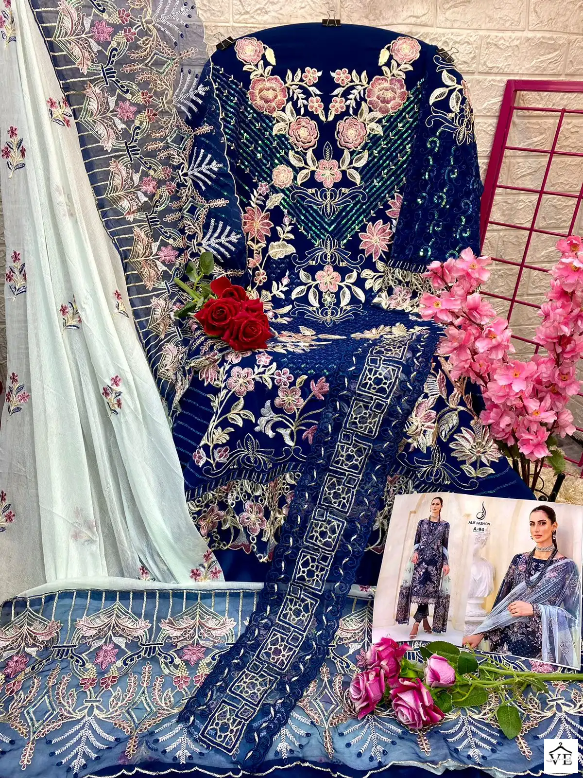 Alif Fashion A-94 Faux Georgette Wholesale Pakistani Salwar Suit — Wholesale Salwar Suits, MPA wholesale from Surat - Gallery Image 2