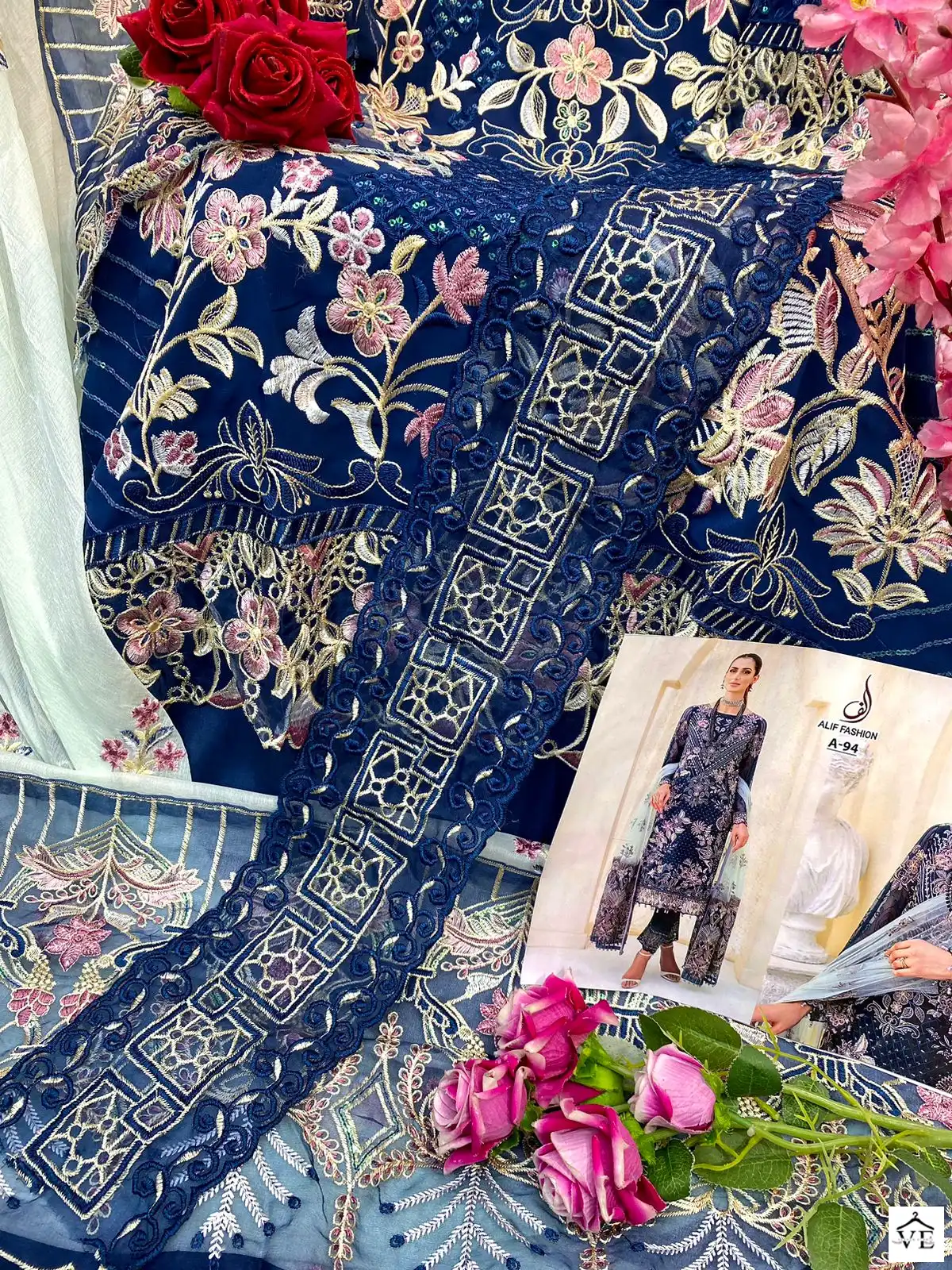 Alif Fashion A-94 Faux Georgette Wholesale Pakistani Salwar Suit — Wholesale Salwar Suits, MPA wholesale from Surat — view 4