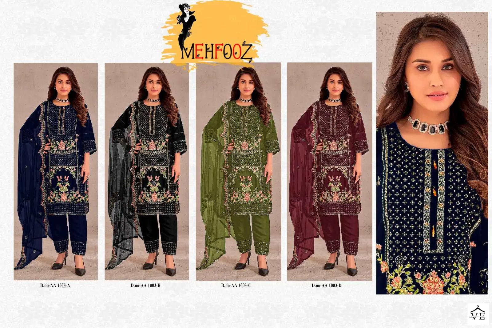 Mehfooz Aa 1003 Organza Wholesale Designer Pakistani Salwar Suit Catalog — Wholesale Salwar Suits, MPA wholesale from Surat — view 5