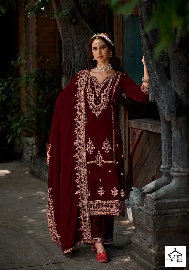 Sargam Aashna Premium 9000 Velvet Wholesale Designer Winter Wear Salwar Suit Catalog — Wholesale Salwar Suits, MPA wholesale from Surat - Gallery Image 2