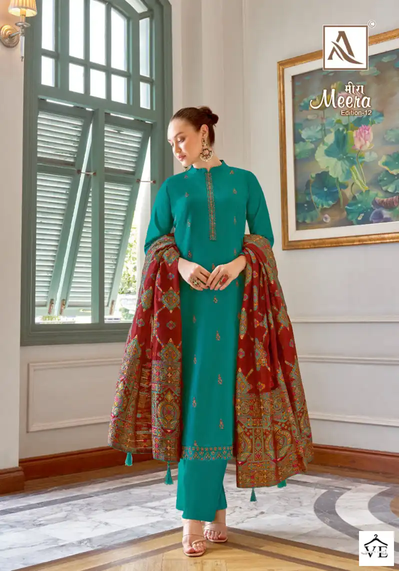 Alok Suits Meera Edition Vol 12 Jam Cotton Wholesale Swarovkski Diamond Work Salwar Suit Catalog — Wholesale Salwar Suits, MPA wholesale from Surat - Gallery Image 8
