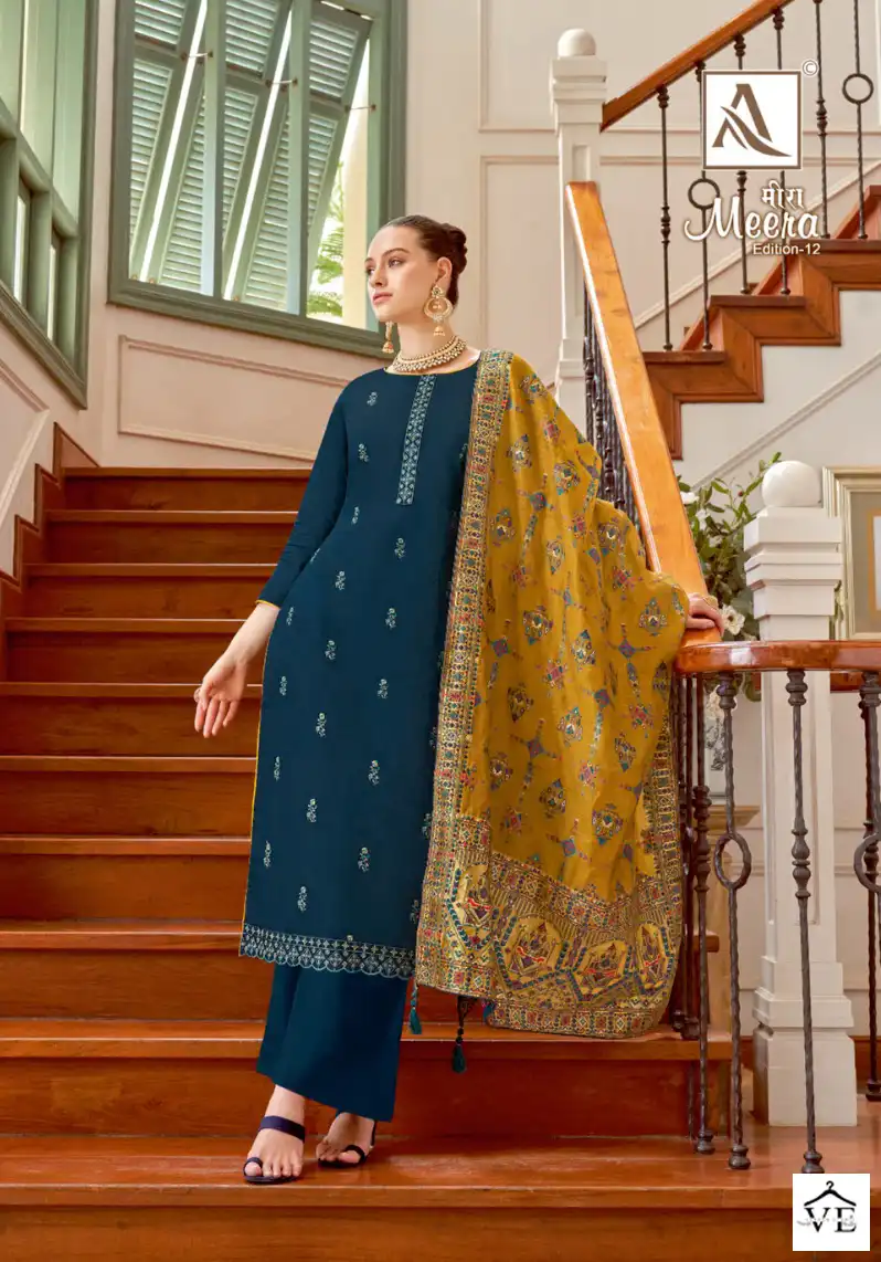Alok Suits Meera Edition Vol 12 Jam Cotton Wholesale Swarovkski Diamond Work Salwar Suit Catalog — Wholesale Salwar Suits, MPA wholesale from Surat - Gallery Image 2