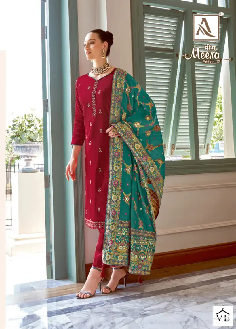 Alok Suits Meera Edition Vol 12 Jam Cotton Wholesale Swarovkski Diamond Work Salwar Suit Catalog — Wholesale Salwar Suits, MPA wholesale from Surat - Gallery Image 5