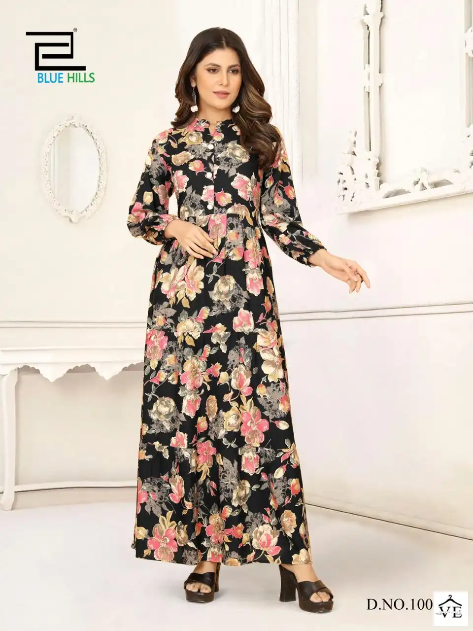 Blue Hills Ameesha 14 Kg Rayon Print Wholesale Long Gown Catalog — Wholesale Kurtis, Blue Hills wholesale from Surat - Gallery Image 2