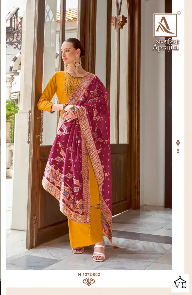 Alok Suits Aprajita Jam Cotton Wholesale Fancy Embroidery Work Salwar Suit Catalog — Wholesale Salwar Suits, Alok Suit wholesale from Surat - Gallery Image 2
