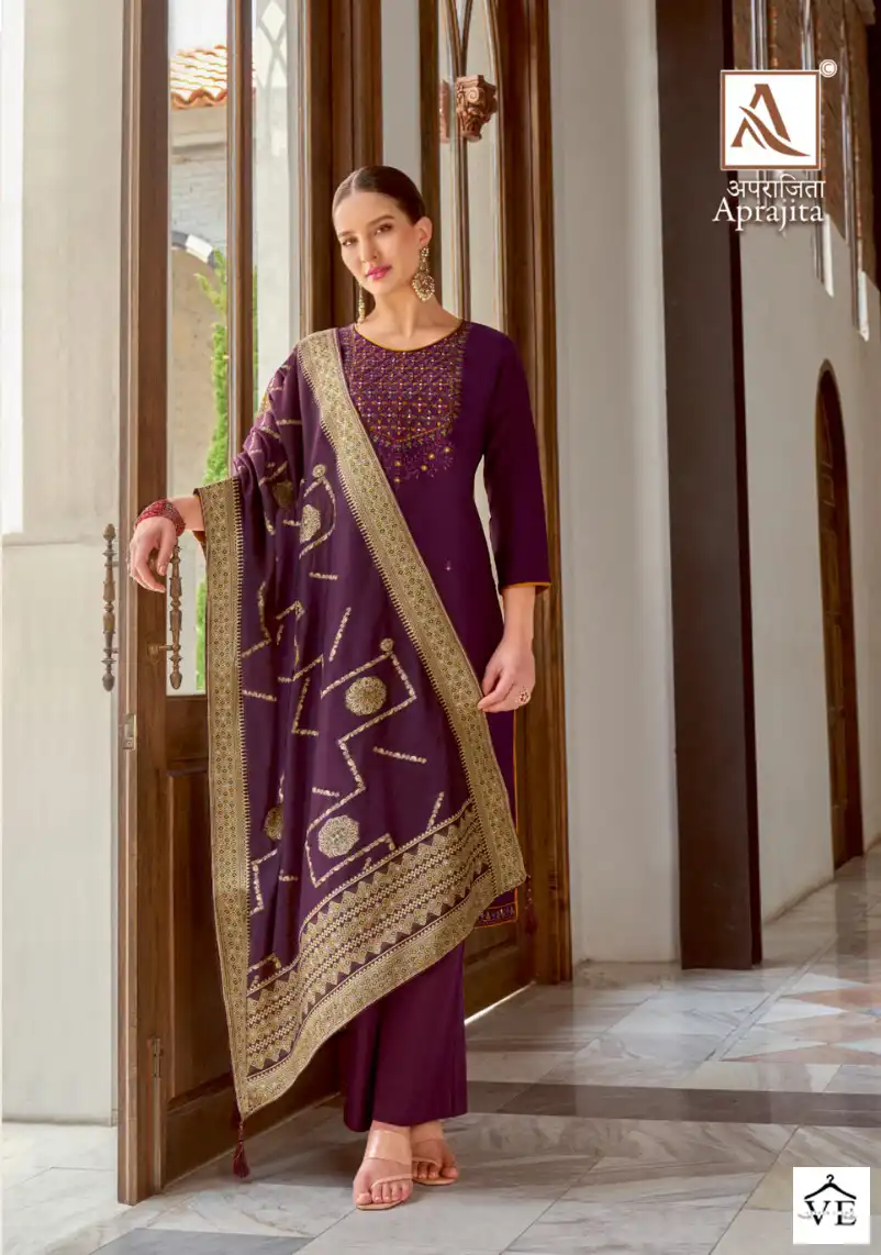Alok Suits Aprajita Jam Cotton Wholesale Fancy Embroidery Work Salwar Suit Catalog — Wholesale Salwar Suits, Alok Suit wholesale from Surat - Gallery Image 3