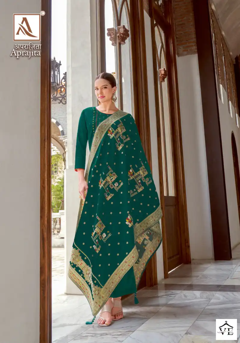 Alok Suits Aprajita Jam Cotton Wholesale Fancy Embroidery Work Salwar Suit Catalog — Wholesale Salwar Suits, Alok Suit wholesale from Surat - Gallery Image 4