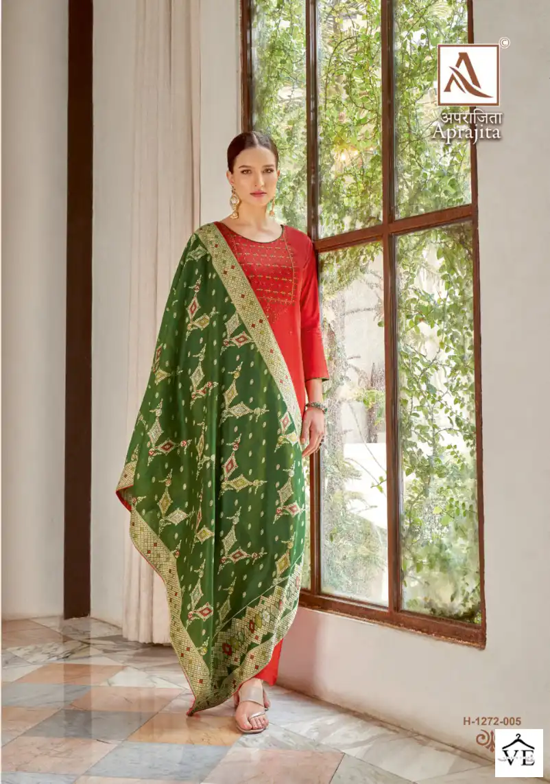 Alok Suits Aprajita Jam Cotton Wholesale Fancy Embroidery Work Salwar Suit Catalog — Wholesale Salwar Suits, Alok Suit wholesale from Surat - Gallery Image 5