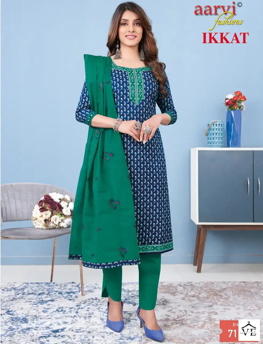 Aarvi Ikkat Vol 1 Cotton Wholesale Readymade Salwar Suit Catalog — Wholesale Salwar Suits, MPA wholesale from Surat — view 1