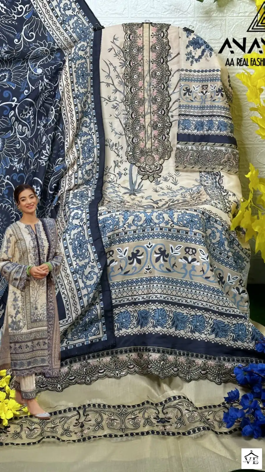 Anamsa 235 Pure Muslin Cotton Wholesale Pakistani Suit — Wholesale Salwar Suits, MPA wholesale from Surat - Gallery Image 2