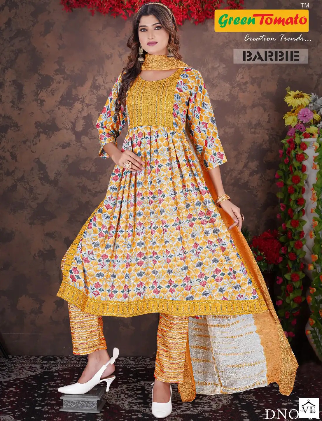 Green Tomato Barbie Vol 1 Rayon Wholesale Naira Style Readymade Salwar Suit Catalog — Wholesale Salwar Suits, MPA wholesale from Surat — view 1