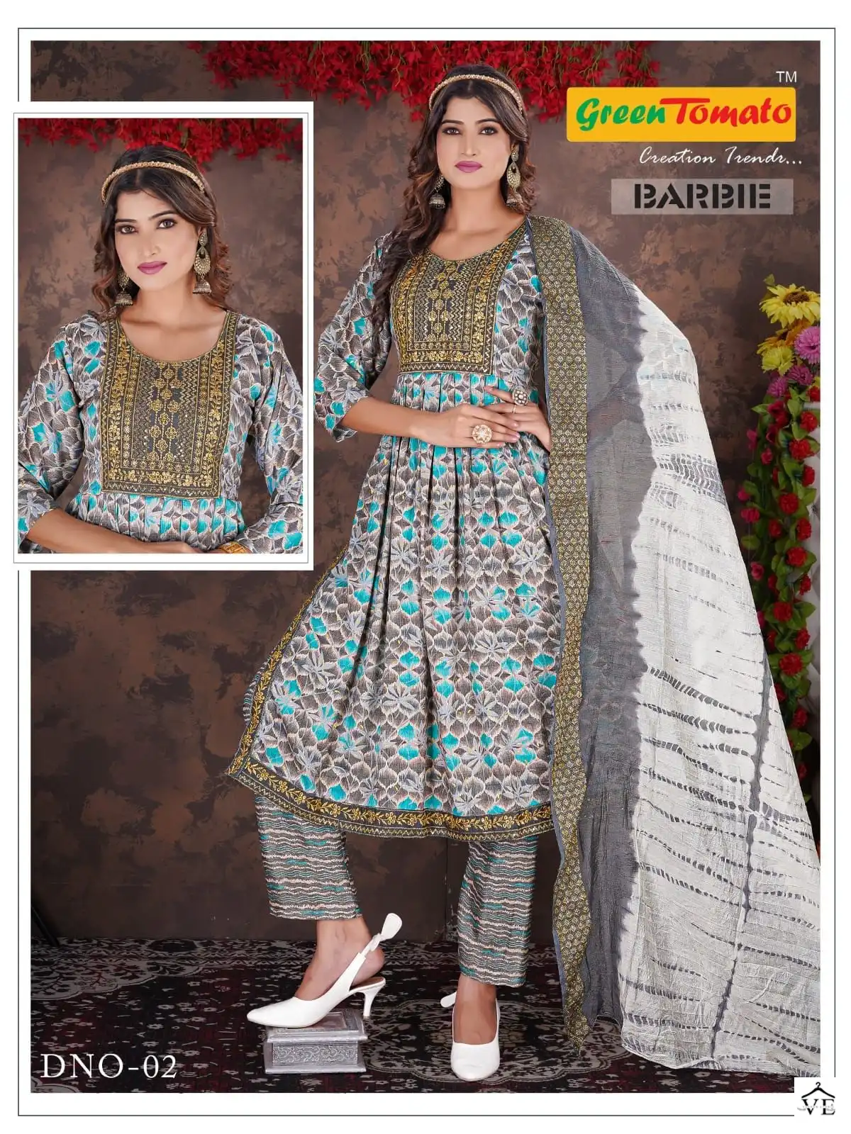 Green Tomato Barbie Vol 1 Rayon Wholesale Naira Style Readymade Salwar Suit Catalog — Wholesale Salwar Suits, MPA wholesale from Surat - Gallery Image 2