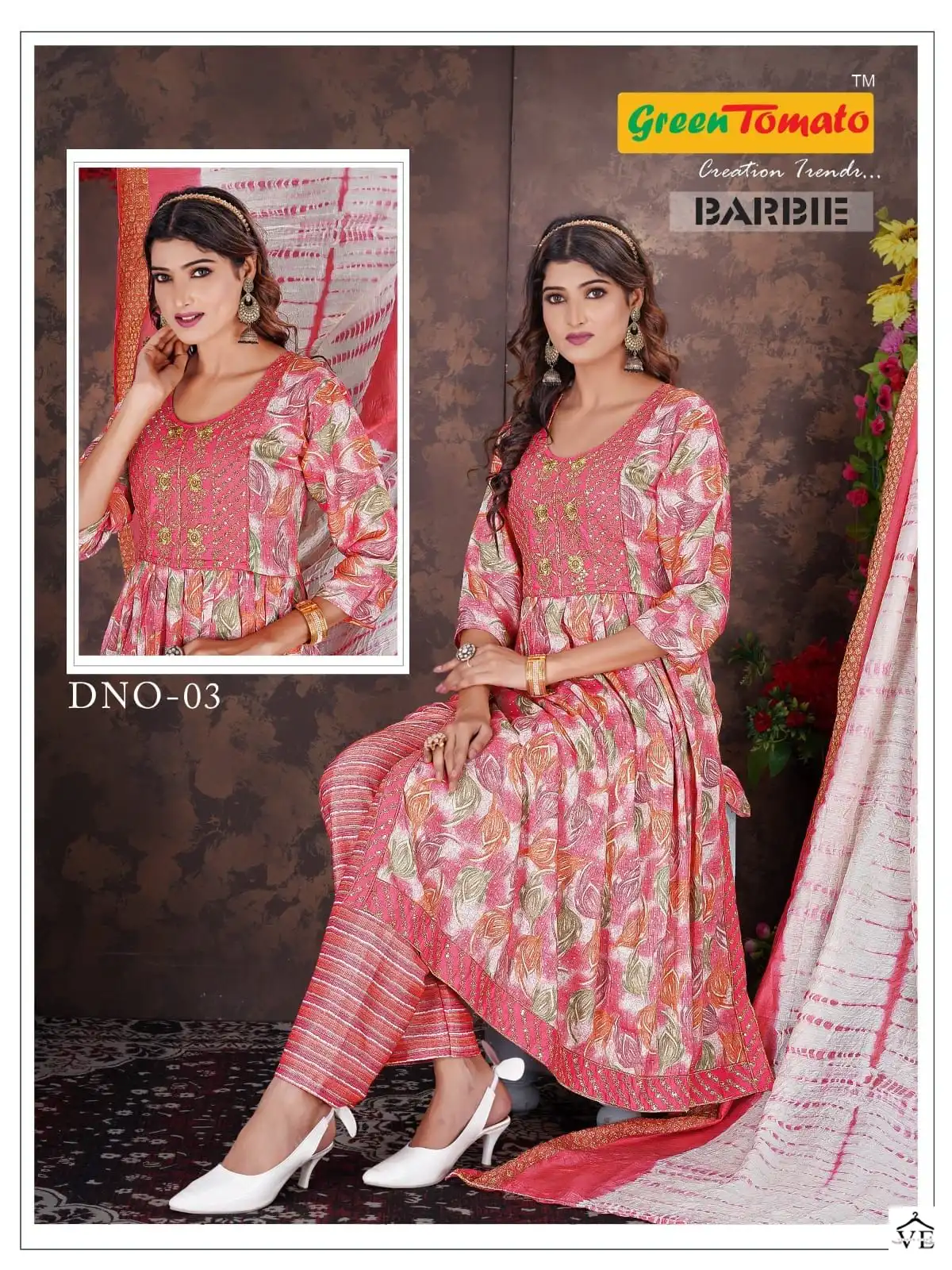 Green Tomato Barbie Vol 1 Rayon Wholesale Naira Style Readymade Salwar Suit Catalog — Wholesale Salwar Suits, MPA wholesale from Surat - Gallery Image 3