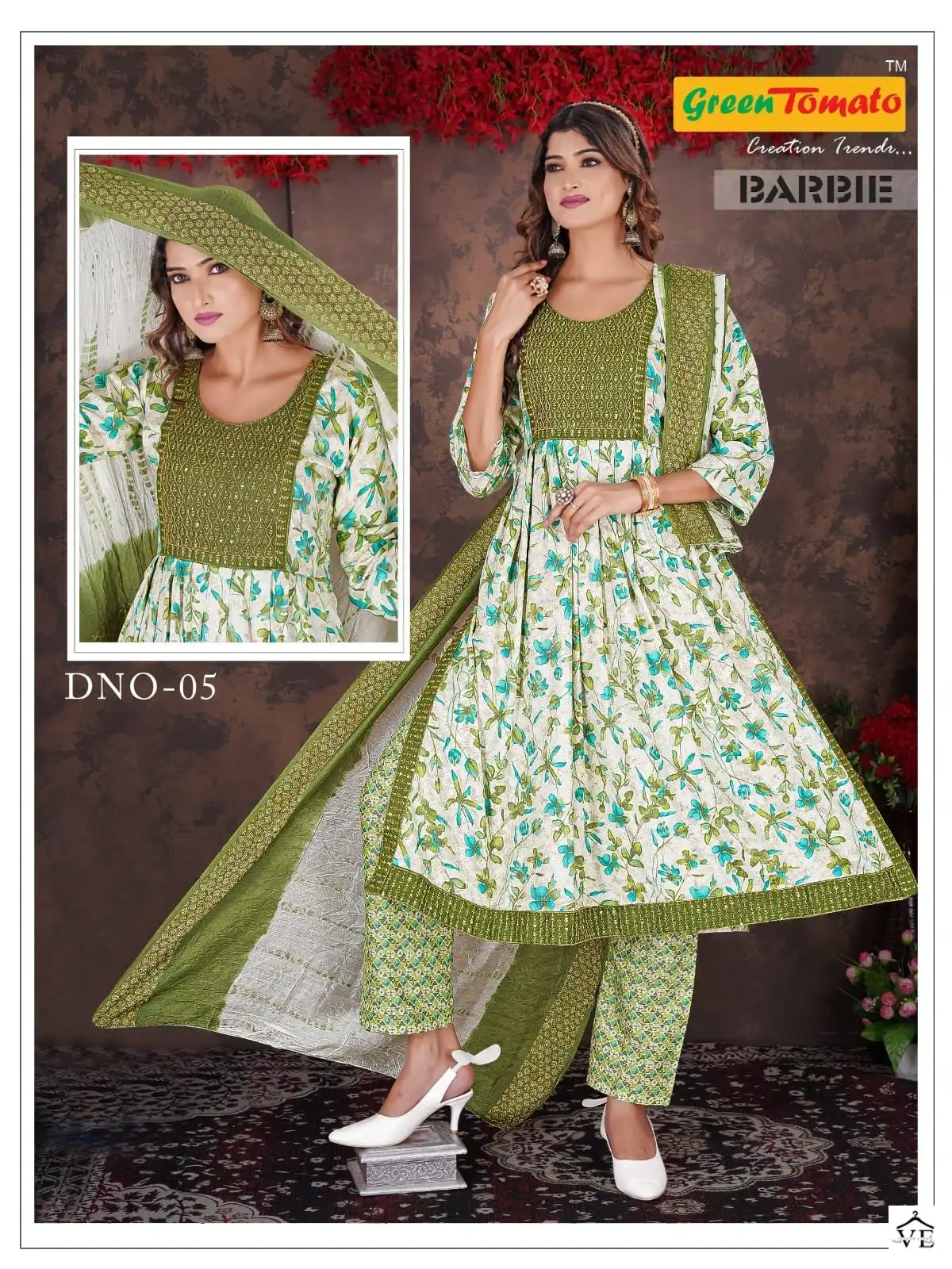 Green Tomato Barbie Vol 1 Rayon Wholesale Naira Style Readymade Salwar Suit Catalog — Wholesale Salwar Suits, MPA wholesale from Surat - Gallery Image 5