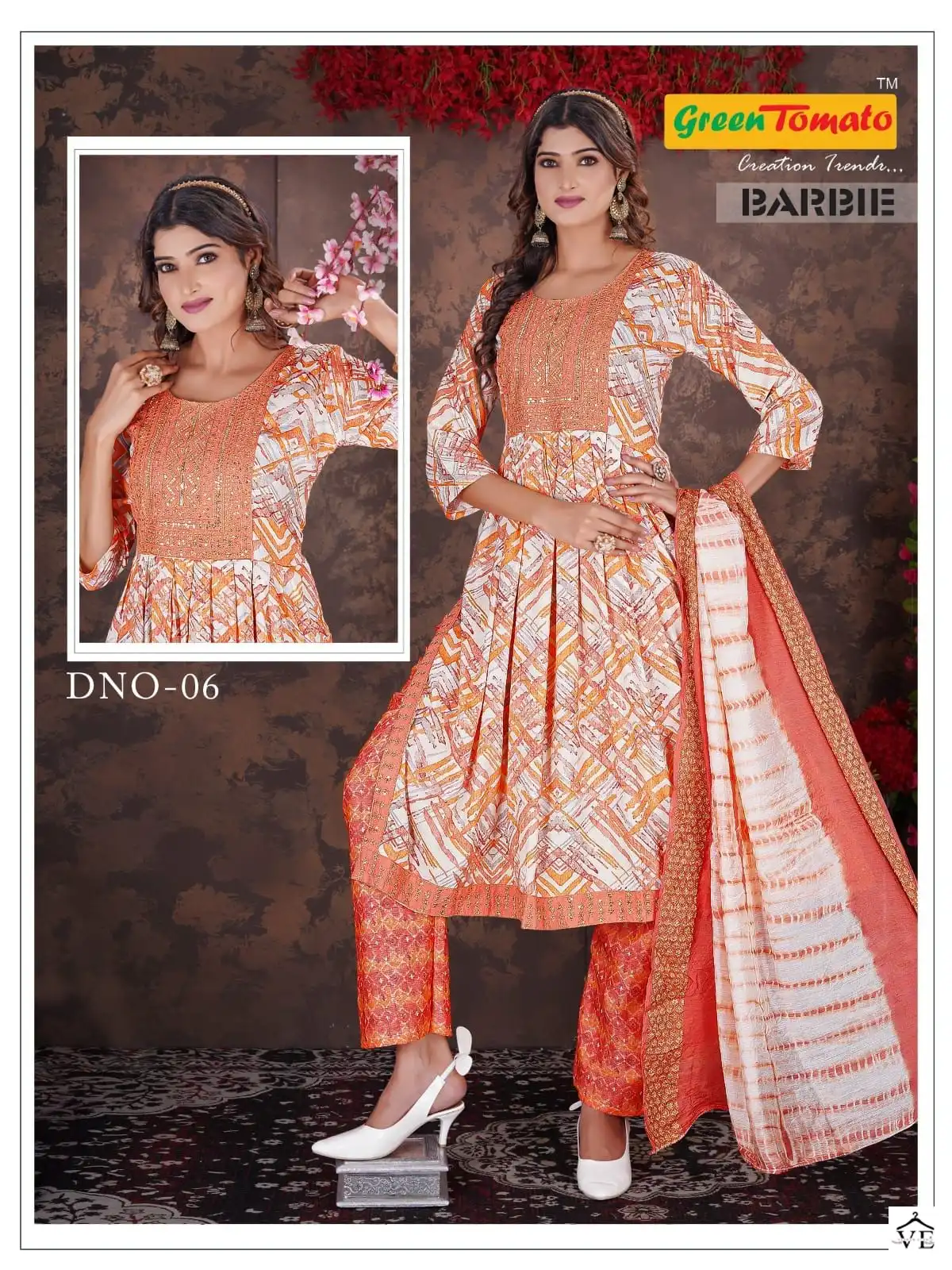 Green Tomato Barbie Vol 1 Rayon Wholesale Naira Style Readymade Salwar Suit Catalog — Wholesale Salwar Suits, MPA wholesale from Surat - Gallery Image 6