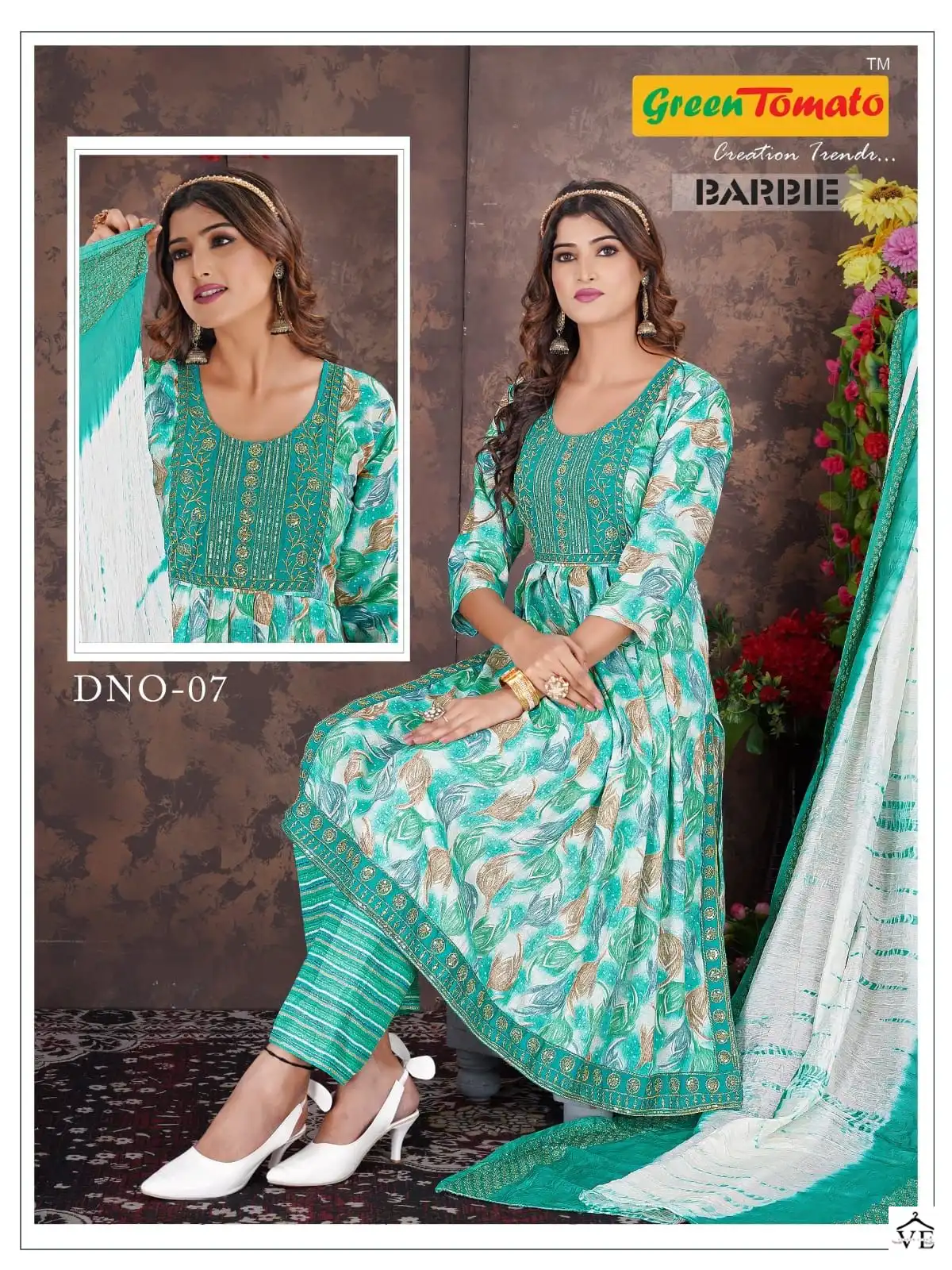 Green Tomato Barbie Vol 1 Rayon Wholesale Naira Style Readymade Salwar Suit Catalog — Wholesale Salwar Suits, MPA wholesale from Surat - Gallery Image 7