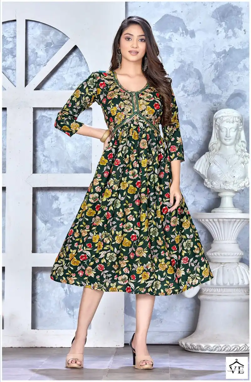 Beauty Queen Classic Charm 14 Kg Heavy Bombay Foil Rayon Wholesale Long Kurtis Catalog — Wholesale Kurtis, MPA wholesale from Surat - Gallery Image 4
