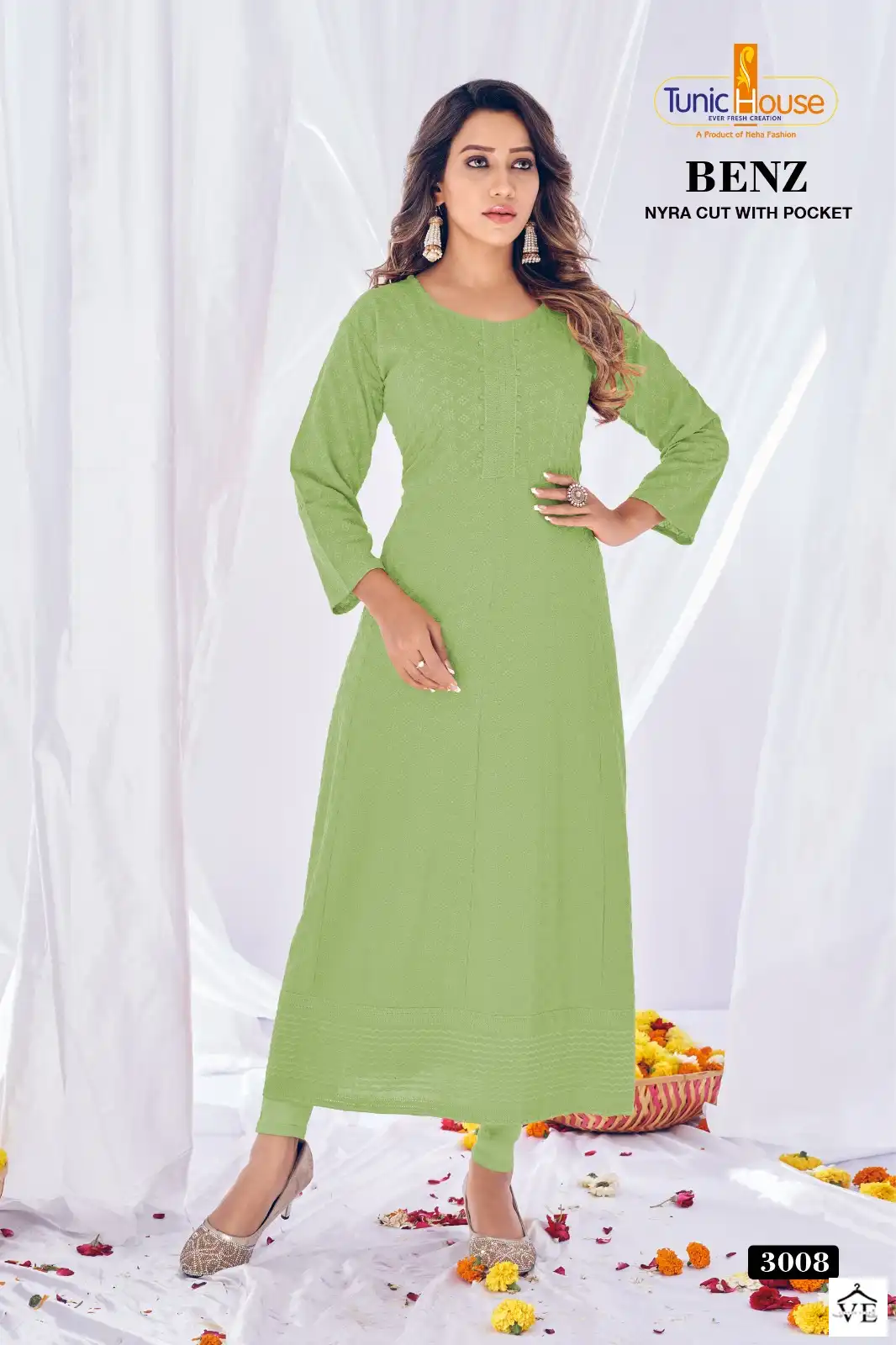 Tunic House Benz Pick & Choose Rayon Wholesale Chikankari Work Naira Style Fancy Kurtis Catalog — Wholesale Kurtis, MPA wholesale from Surat - Gallery Image 6