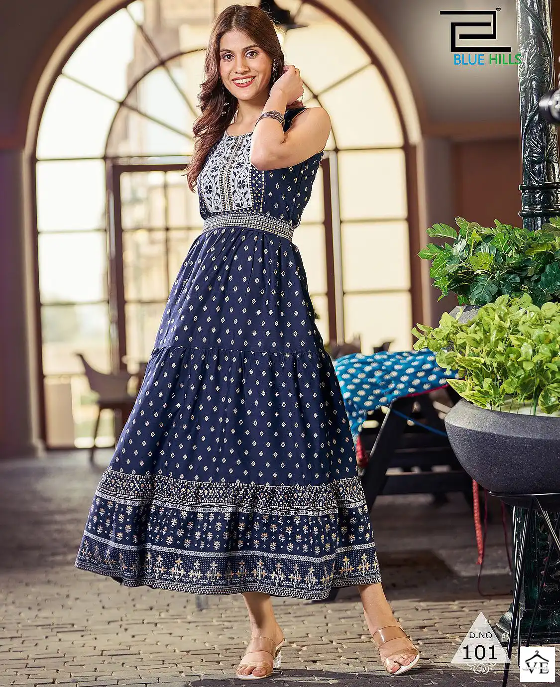 Blue Hills Bisleri Rayon 14Kg Wholesale Long Frill Gowns Catalog — Wholesale Kurtis, Blue Hills wholesale from Surat — view 1