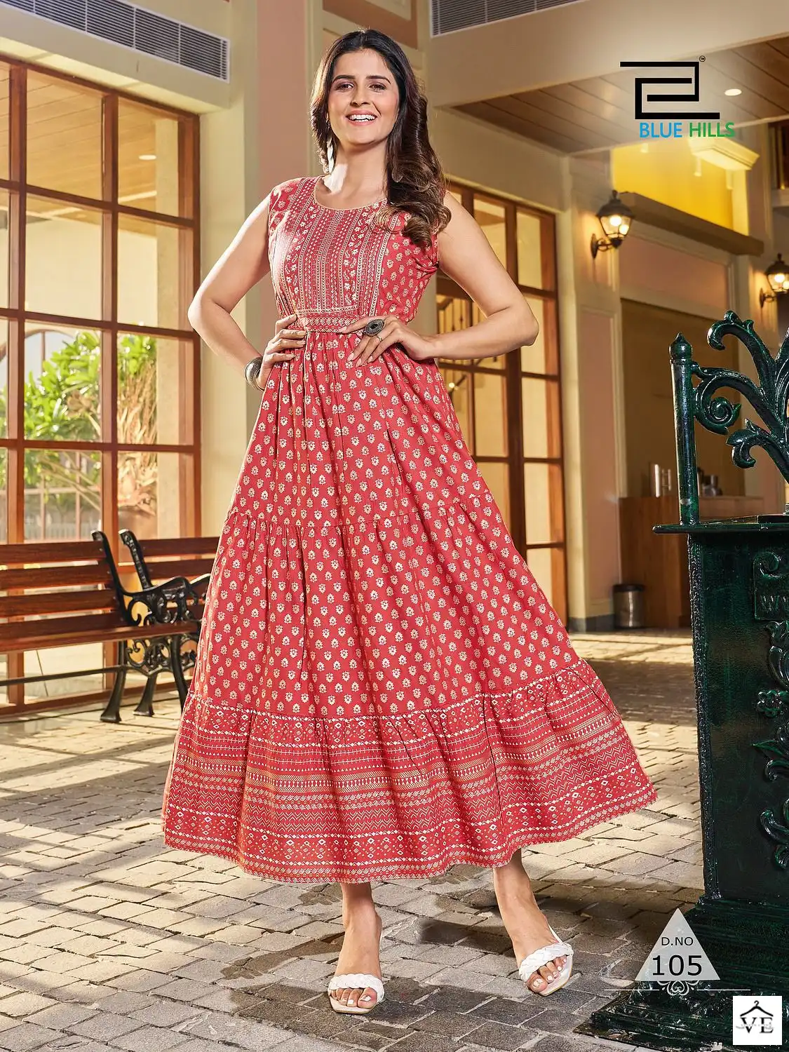 Blue Hills Bisleri Rayon 14Kg Wholesale Long Frill Gowns Catalog — Wholesale Kurtis, Blue Hills wholesale from Surat - Gallery Image 3