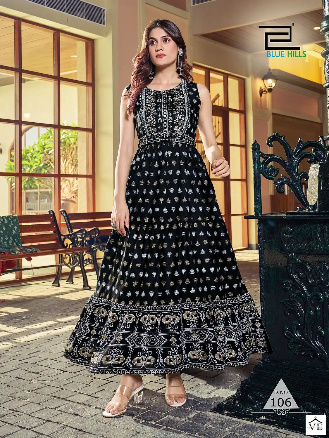 Blue Hills Bisleri Rayon 14Kg Wholesale Long Frill Gowns Catalog — Wholesale Kurtis, Blue Hills wholesale from Surat - Gallery Image 5