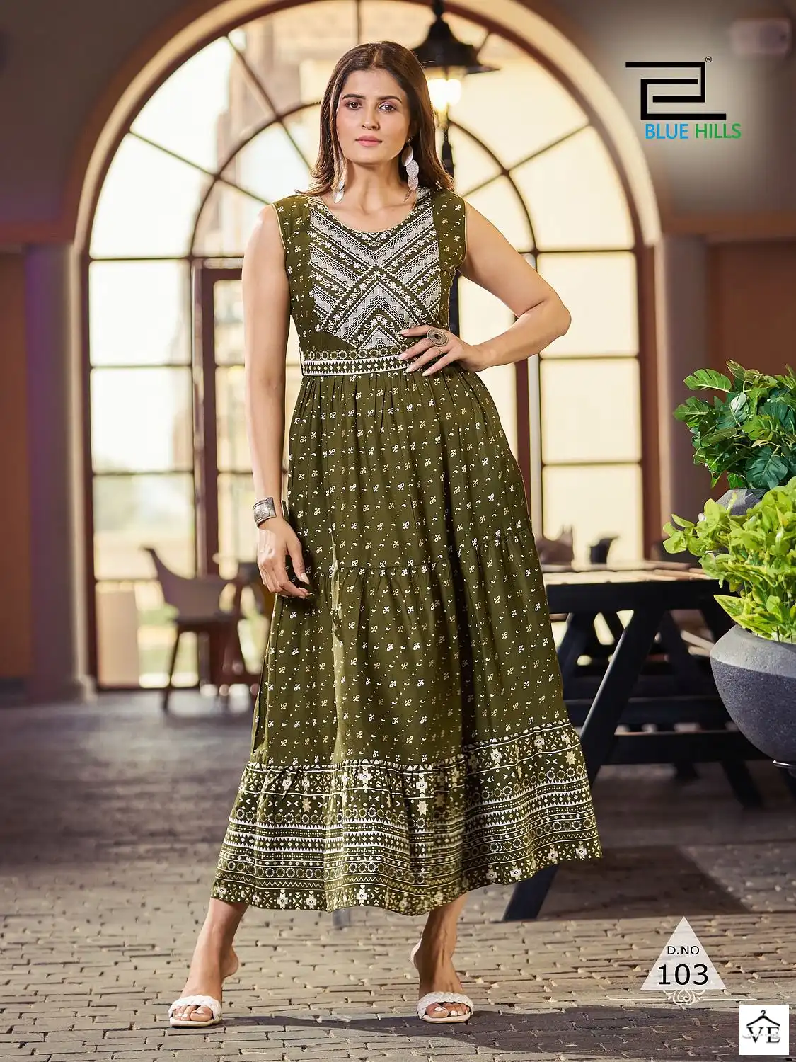 Blue Hills Bisleri Rayon 14Kg Wholesale Long Frill Gowns Catalog — Wholesale Kurtis, Blue Hills wholesale from Surat - Gallery Image 6