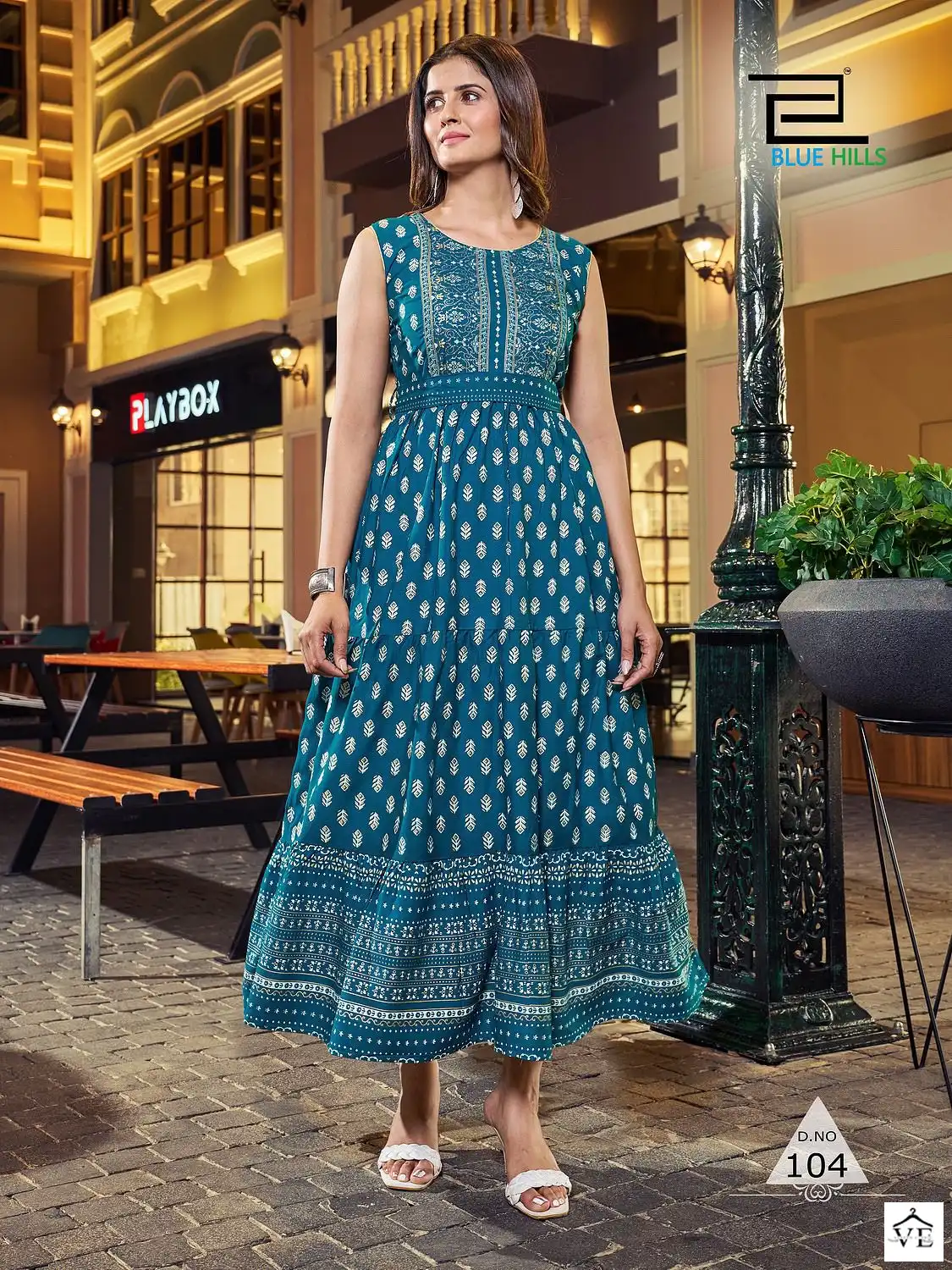 Blue Hills Bisleri Rayon 14Kg Wholesale Long Frill Gowns Catalog — Wholesale Kurtis, Blue Hills wholesale from Surat - Gallery Image 7