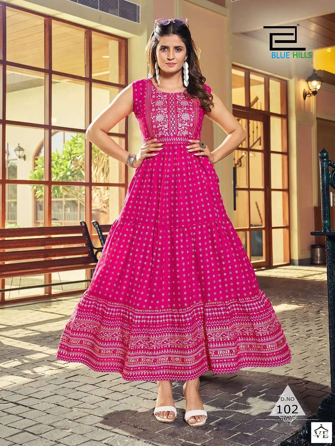 Blue Hills Bisleri Rayon 14Kg Wholesale Long Frill Gowns Catalog — Wholesale Kurtis, Blue Hills wholesale from Surat - Gallery Image 8
