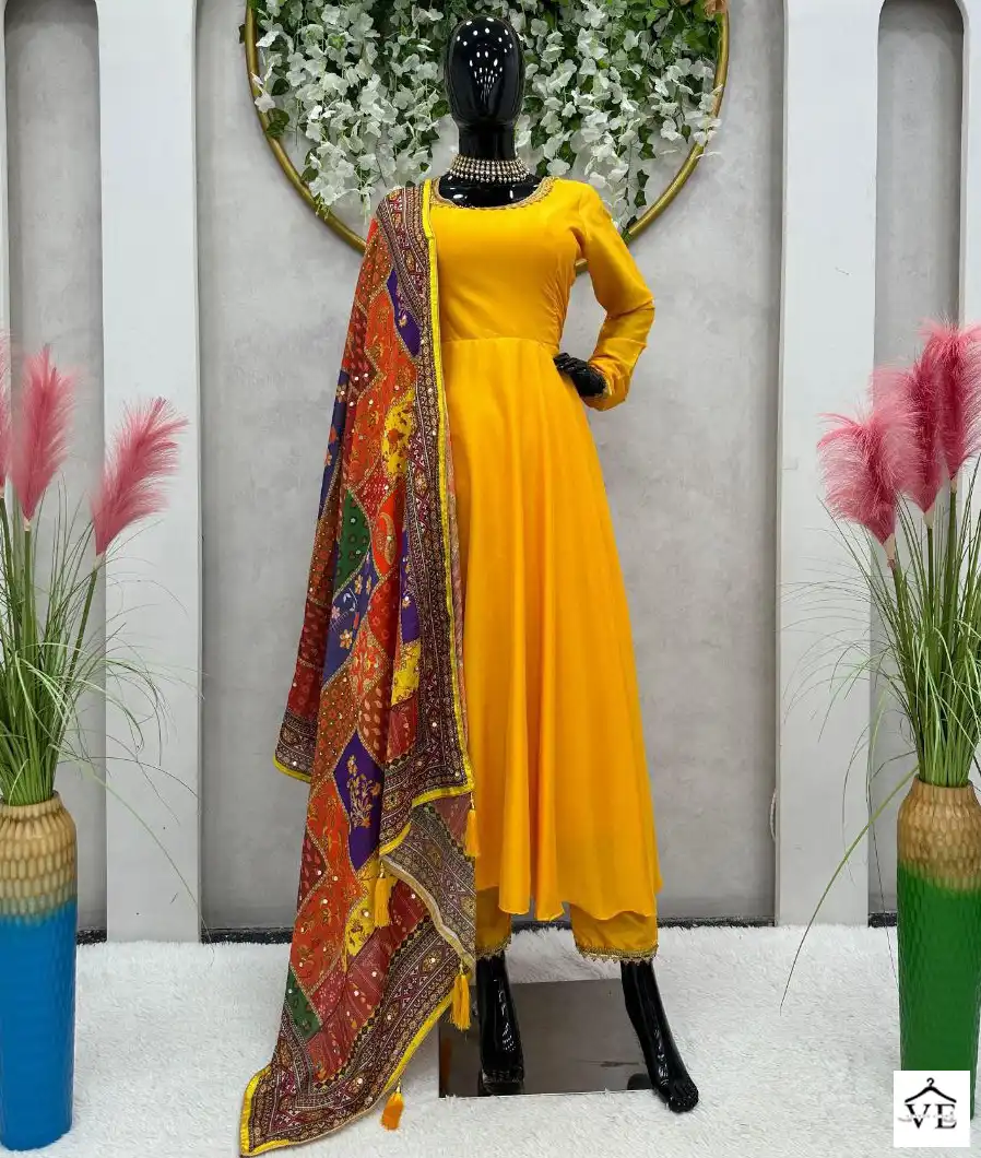 VE 5614 Maliy Satin Wholesale Kurti With Pant Dupatta — Wholesale Salwar Suits, MPA wholesale from Surat — view 1
