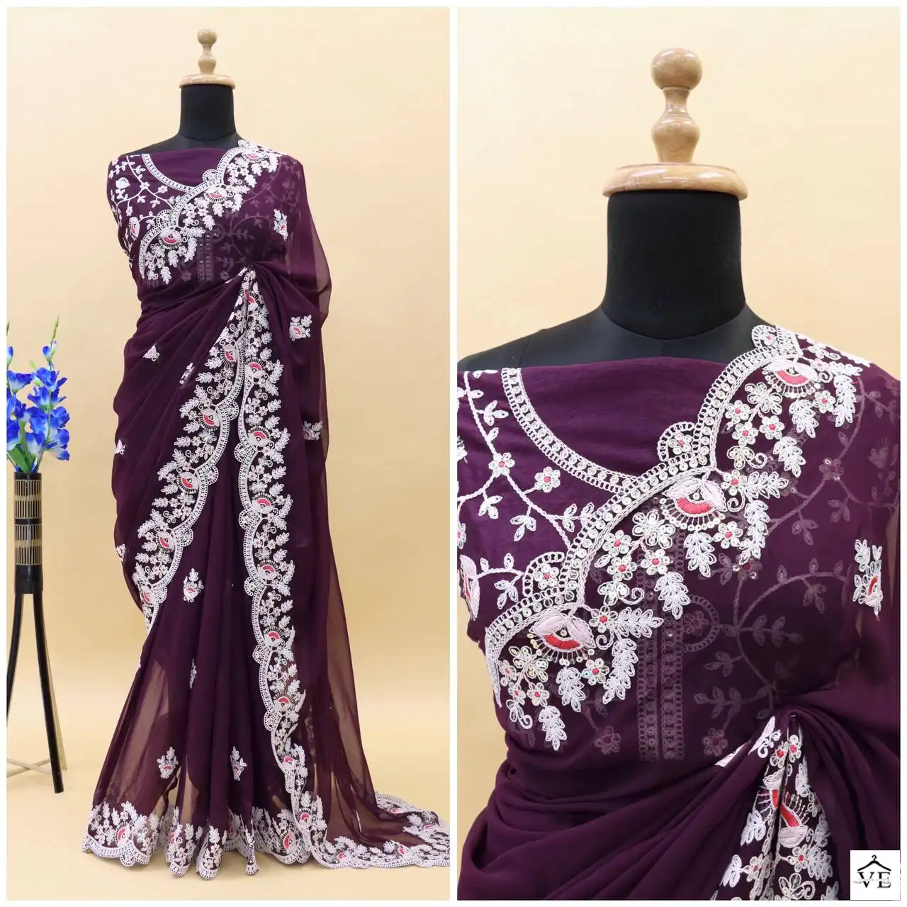 VE BT-1182 Georgette Wholesale Party Wear Saree — Wholesale Sarees, MPA wholesale from Surat - Gallery Image 2