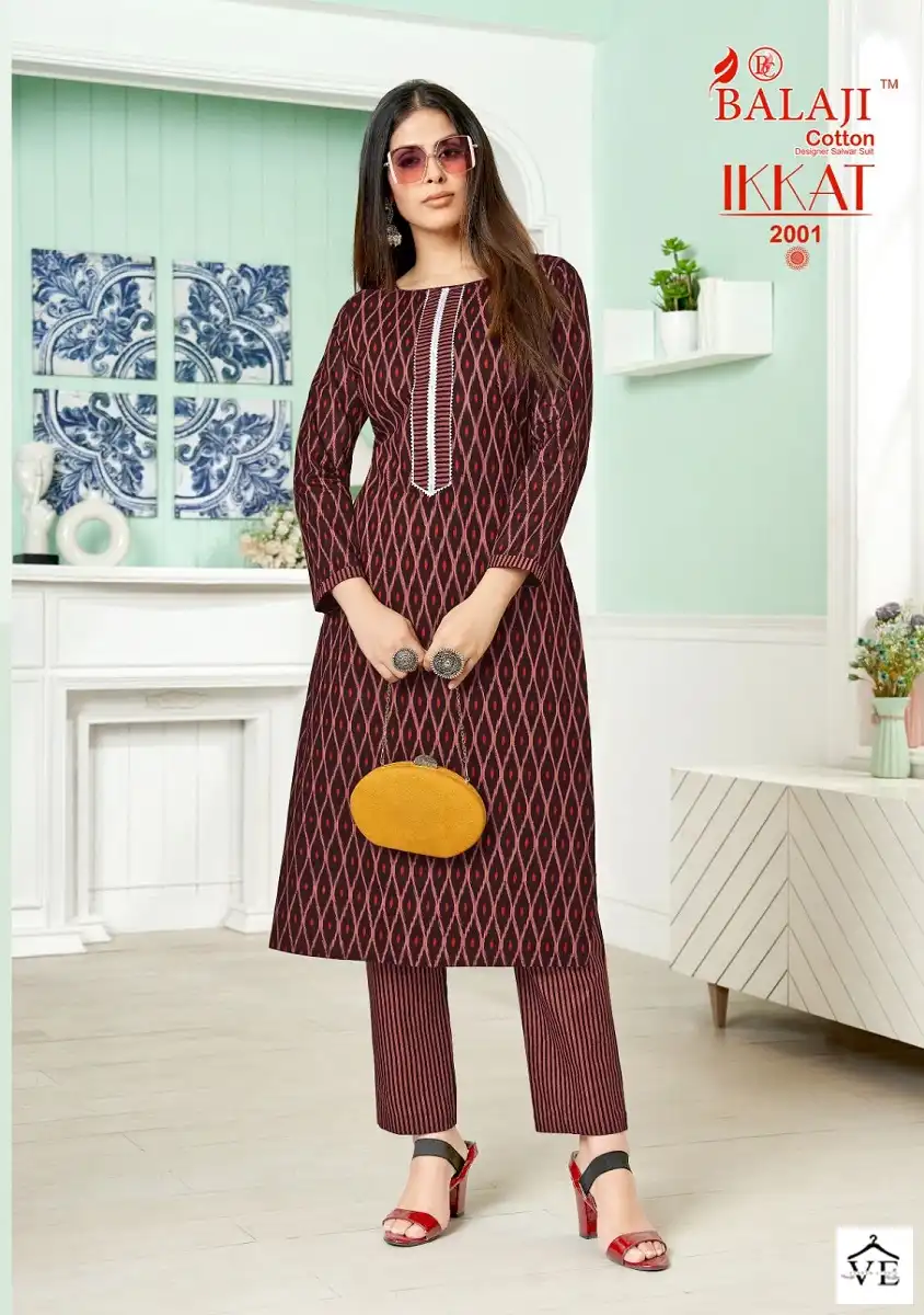 Balaji Ikkat Vol 2 Cotton Wholesale Kurtis With Pant Catalog — Wholesale Kurtis, MPA wholesale from Surat - Gallery Image 2