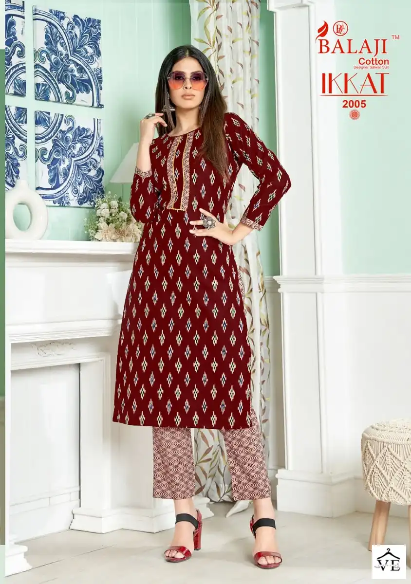 Balaji Ikkat Vol 2 Cotton Wholesale Kurtis With Pant Catalog — Wholesale Kurtis, MPA wholesale from Surat - Gallery Image 5