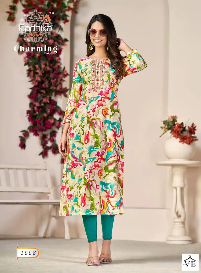 Radhika Lifestyle Charming Vol 1 Modal Chanderi Wholesale Fancy Kurtis Catalog — Wholesale Kurtis, MPA wholesale from Surat - Gallery Image 3