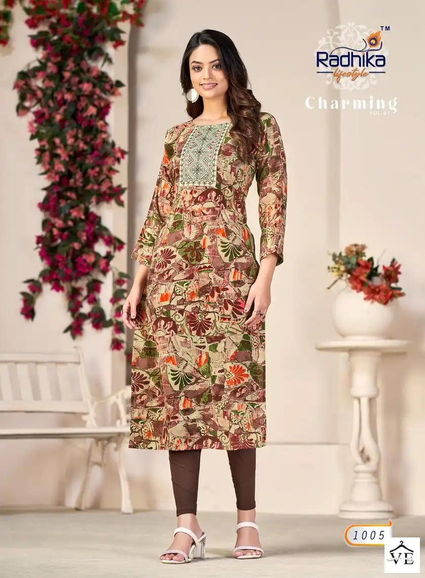 Radhika Lifestyle Charming Vol 1 Modal Chanderi Wholesale Fancy Kurtis Catalog — Wholesale Kurtis, MPA wholesale from Surat - Gallery Image 4