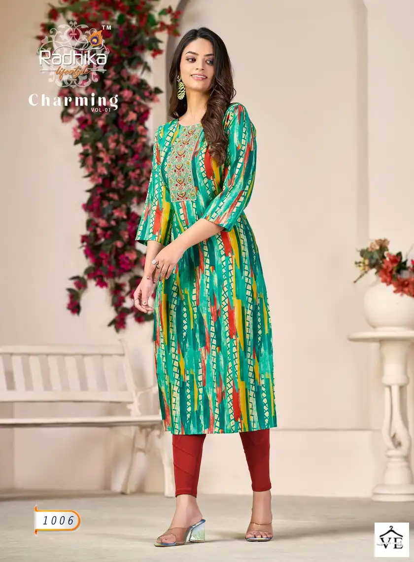 Radhika Lifestyle Charming Vol 1 Modal Chanderi Wholesale Fancy Kurtis Catalog — Wholesale Kurtis, MPA wholesale from Surat - Gallery Image 5