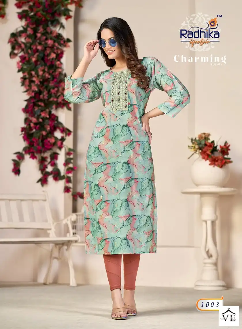 Radhika Lifestyle Charming Vol 1 Modal Chanderi Wholesale Fancy Kurtis Catalog — Wholesale Kurtis, MPA wholesale from Surat - Gallery Image 7