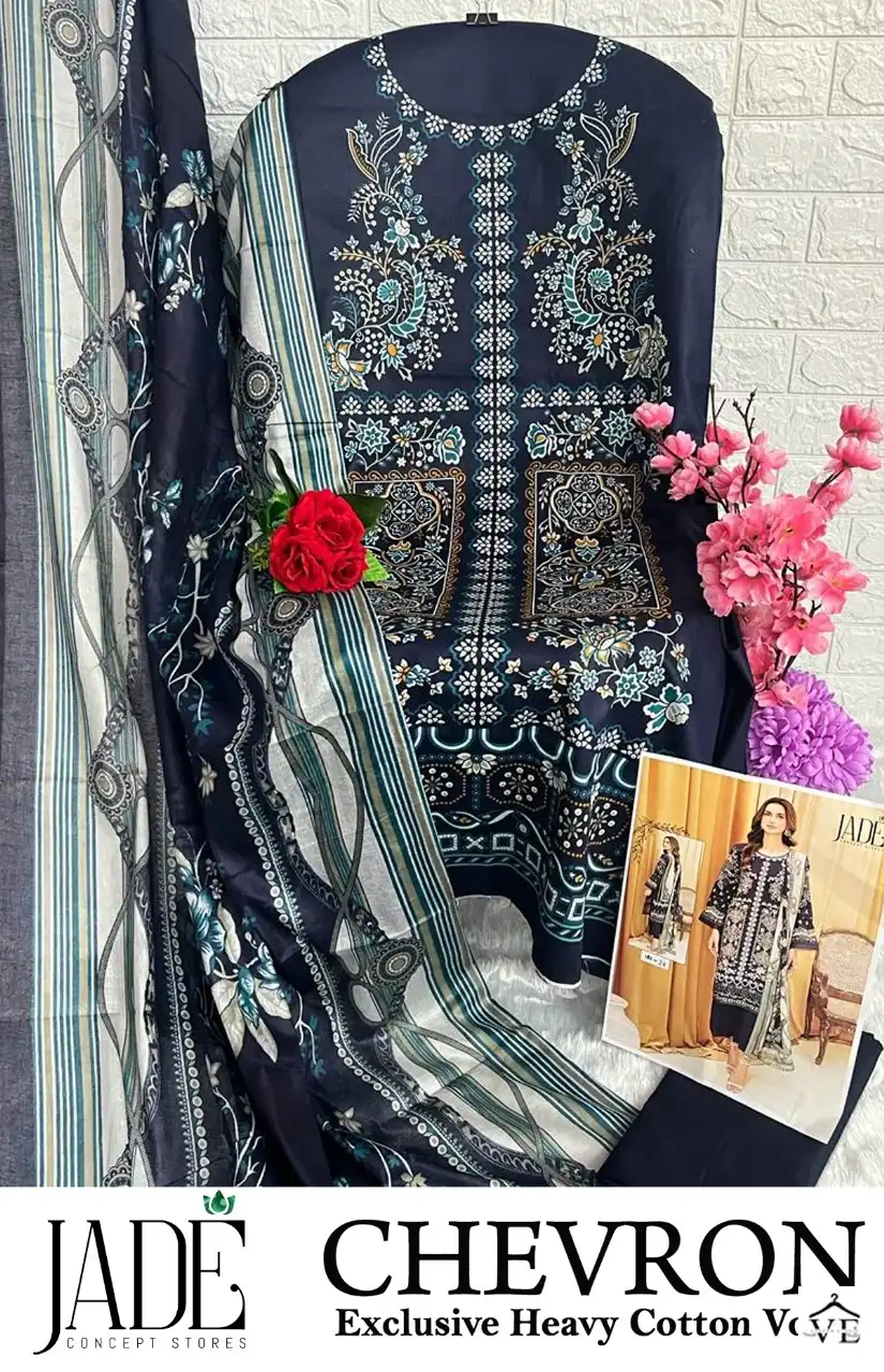 Jade Chevron Exclusive Heavy Cotton Vol Lawn Cotton Wholesale Pakistani Salwar Suit Catalog — Wholesale Salwar Suits, MPA wholesale from Surat - Gallery Image 7