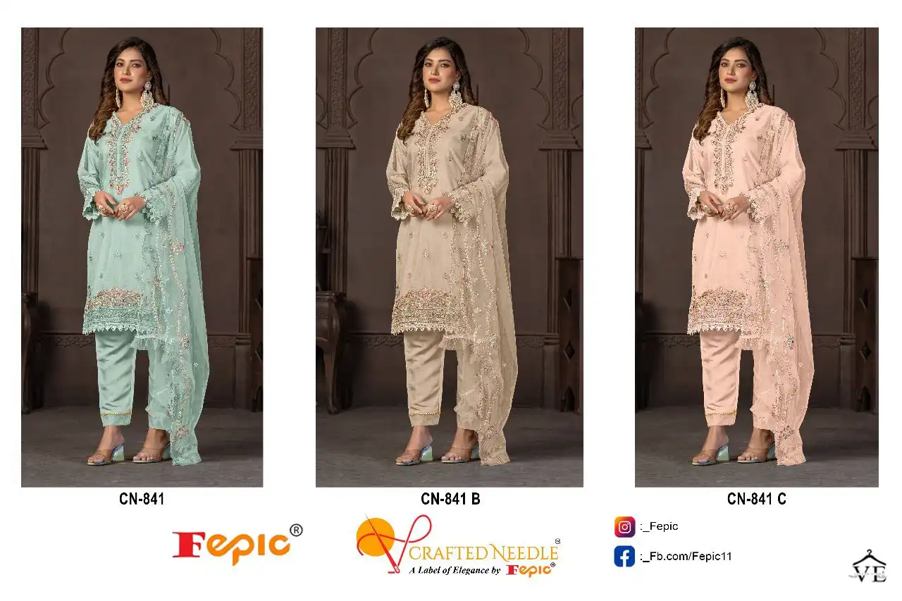 Fepic Cn 841 Organza  Wholesale Designer Pakistani Readymade Salwar Suit Catalog — Wholesale Salwar Suits, MPA wholesale from Surat — view 4